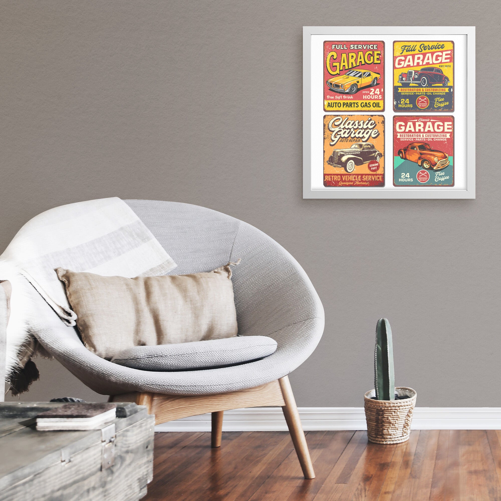 Vintage Retro Garage Signs - Framed Art Print