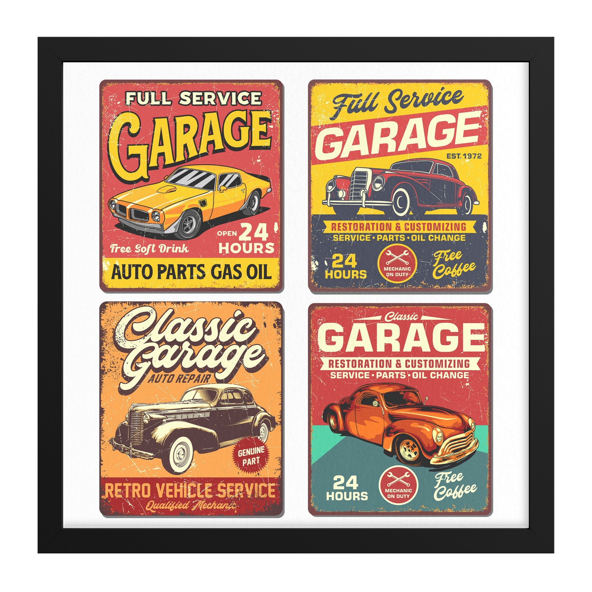 Vintage Retro Garage Signs - Framed Art Print