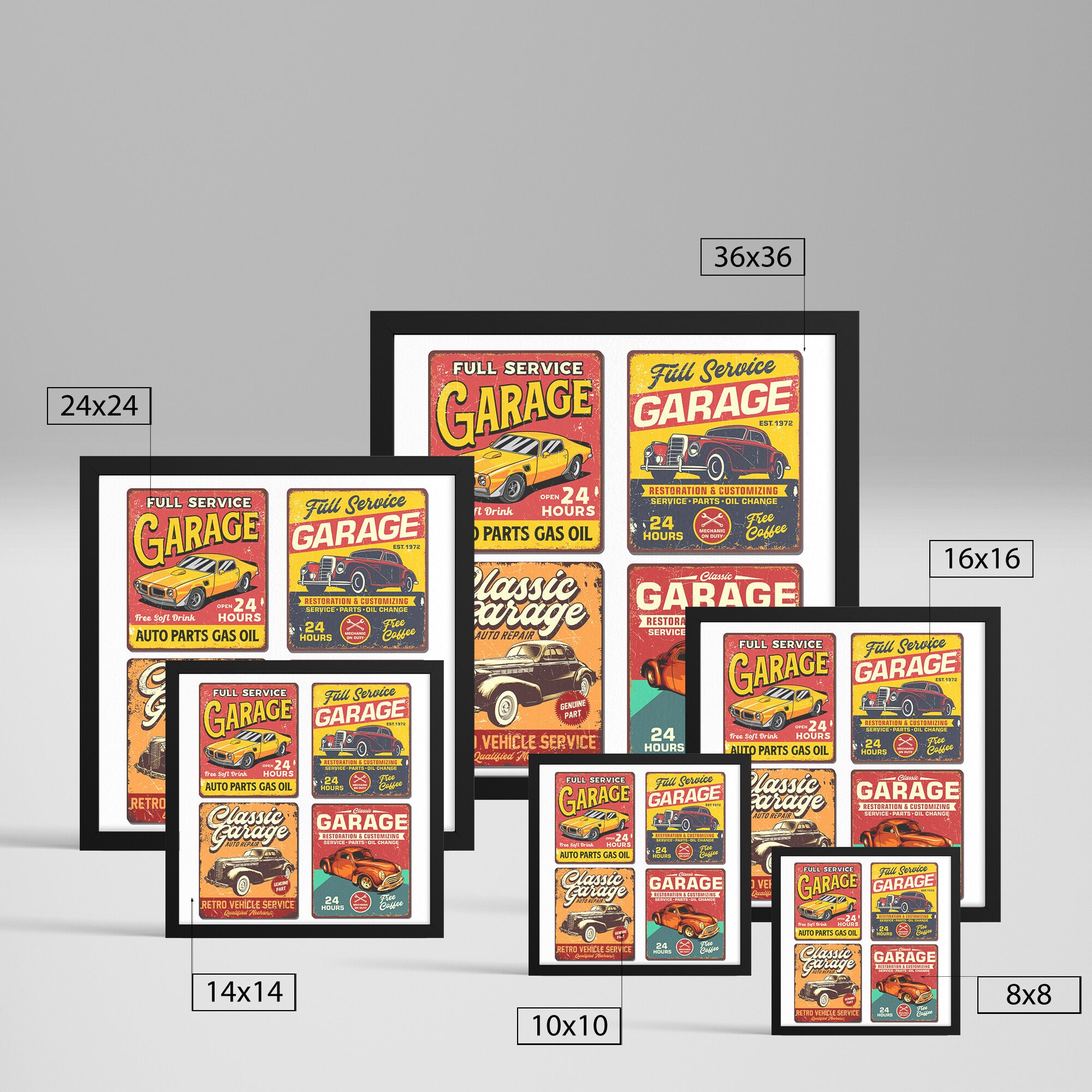 Vintage Retro Garage Signs - Framed Art Print