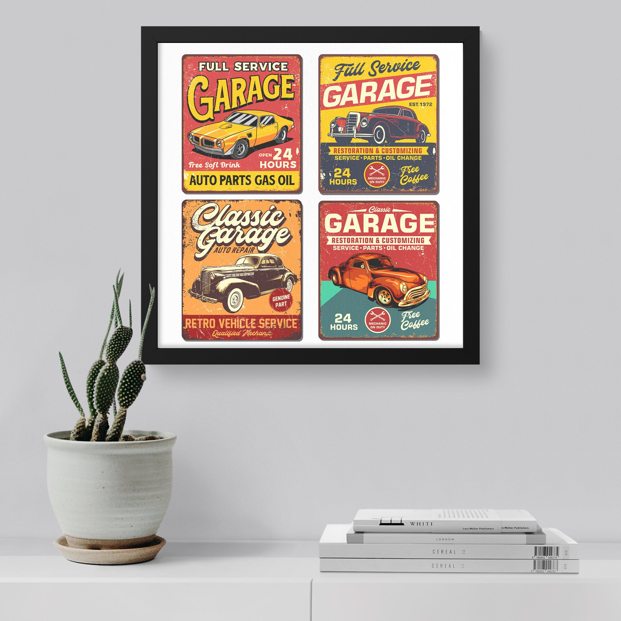 Vintage Retro Garage Signs - Framed Art Print